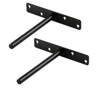 ANSIEDIO 2 Pièces Equerre Etagere Murale Flottante Invisible 150mm, Support Etagere Murale en Métal, Tablette Flottante Support Charge Lourde, Noir (4 trous)