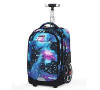 ANSIEDIO Cartable a Roulette Garçon, Sac à Dos avec roulettes Cartable Roulette Sac à Dos Enfant Cartable Scolaire Trolley Bag Fille Garcon (Ciel étoilé Vert)