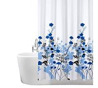 ANSIO Rideau de douche, Polyester, Motif floral : bleu., 180 x 180 cm