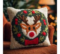 ANSIWEIGO Kit Coussin à Nouer au Crochet,Motif Imprimé 43x43 cm,Tapis DIY Facile pour Débutants et Enfants,Décoration Maison Originale et Colorée,Couronne de Noël