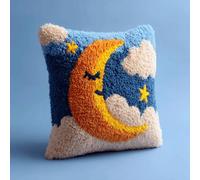 ANSIWEIGO Kit de Coussin au Crochet Point Noué 43x43 cm,Tapis ou Taie d'Oreiller DIY pour Adultes et Enfants Débutants,Ensemble de Broderie Artisanale,Décoration de Canapé et Maison,Étoiles et lune