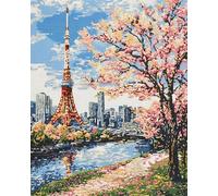 ANSIWEIGO Kit de peinture par numéros à faire soi-même pour adultes,tour du Japon,peinture sur toile par numéros,peinture à l'huile,aquarelle,peinture acrylique,arts et artisanat,40x50 cm,avec cadre
