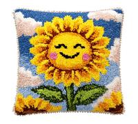 ANSIWEIGO Kit de Point Noué Créatif,Housse de Coussin 43x43 cm à Créer Soi-Même,Tournesol de dessin animé,Artisanat DIY Relaxant pour Enfants ou Adultes,Loisir Créatif Décoratif avec Matériel Complet