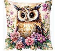 ANSIWEIGO Kit de Tapis à Broder et Coussin 43x43 cm,Kit de Crochet de Loquet Complet avec Toile Pré-imprimée,Housse de Coussin avec Fermeture Éclair,DIY Décoration pour Salon,Chouette en fleur