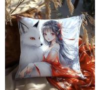 ANSIWEIGO Kits de coussin au point de croix,Kit de coussin gros trous 45x45cm,kit de broderie de coussin, broderie à l'aiguille faite à la main pour adulte débutant,Renard et fille d'anime