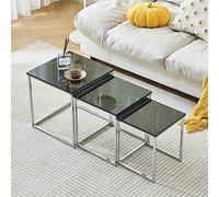 Ansley&HosHo Ensemble de 3 Tables de Nidification, Tables Gigognes avec Cadre Métallique Chromé pour Salon, Chambre, Canapé Empilable Carré Tables Latérales (Marbre Noir)