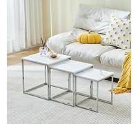 Ansley&HosHo Ensemble de 3 Tables de Nidification, Tables Gigognes avec Cadre Métallique Chromé pour Salon, Chambre, Canapé Empilable Carré Tables Latérales