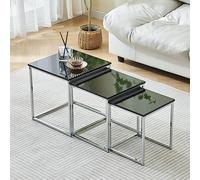Ansley&HosHo Ensemble de 3 Tables de Nidification, Tables Gigognes avec Cadre Métallique Chromé pour Salon, Chambre, Canapé Empilable Carré Tables Latérales (Noir)