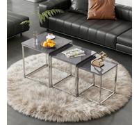 Ansley&HosHo Ensemble de 3 Tables de Nidification, Tables Gigognes avec Cadre Métallique Chromé pour Salon, Chambre, Canapé Empilable Carré Tables Latérales (Gris Foncé)