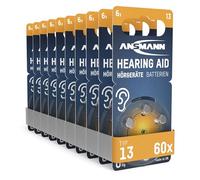 ANSMANN 60 piles auditives type 13 orange pour appareil auditif - zinc air 1,4V - pile auditif taille A13 P13 DA13 PR48 13HPX - pile bouton pour appareil auditif, amplificateur sonore & aide auditive