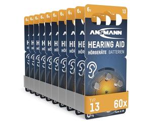 ANSMANN 60 piles auditives type 13 orange pour appareil auditif - zinc air 1,4V - pile auditif taille A13 P13 DA13 PR48 13HPX - pile bouton pour appareil auditif, amplificateur sonore & aide auditive
