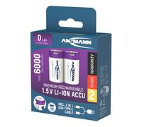 Ansmann Batterie rechargeable Li-Ion Mono D - 6 000 mAh 2 pièces - câble de chargement inclus