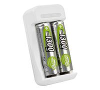 ANSMANN Chargeur de piles Basic II – Mini chargeur 1–2 AA/AAA NiMH + 2 piles HR6 1300 mAh