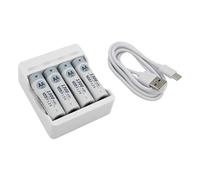 ANSMANN Chargeur de Piles Basic IV + 4 Piles Rechargeables HR6 1300 mAh 1,2V (1 PCE) - Mini Chargeur pour 1 à 4 Piles NiMH Mignon AA/Micro AAA - Chargeur de Batterie Compact