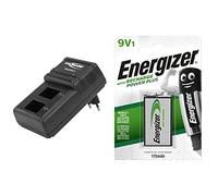 ANSMANN Chargeur de Piles Powerline 2 - Chargeur pour 1 à 2 Piles NiMH HR9V / Bloc 9V - Appareil de Recharge avec Affichage LED & Energizer Pile 9V Rechargeable, Recharge Power Plus, Pile Simple