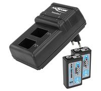 ANSMANN Chargeur Powerline 2 / Chargeur enfichable puissant pour deux accus 9V / charge rapide avec surveillance de chaque plot de charge, protection contre la surcharge et affichage LED / livré avec 2 accus 300mAh