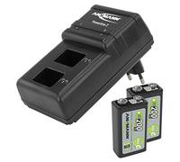 ANSMANN Chargeur Powerline 2 / Chargeur enfichable puissant pour deux accus 9V / charge rapide avec surveillance de chaque plot de charge, protection contre la surcharge et affichage LED / livré avec 2 accus 200mAh