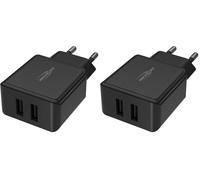 ANSMANN Chargeur USB HC212 pour Smartphone, Tablette, écouteurs, etc. (1 PCE) - Adaptateur Secteur avec contrôle de Charge Smart IC - Chargeur téléphone à Double Ports USB-A 2,4A - Noir (Lot de 2)