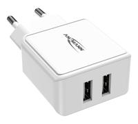 ANSMANN Chargeur USB HC212 pour smartphone, tablette, écouteurs, etc. (1 pce) - Adaptateur secteur avec contrôle de charge Smart IC - Chargeur téléphone à double ports USB-A 2,4A - Blanc