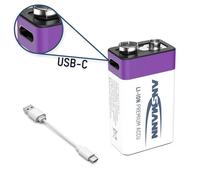 Ansmann Batterie rechargeabe Li-Ion 9V Bloc E - 400 mAh 1 pièce - câble de chargement inclus