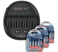 ANSMANN Energy 16 Plus Chargeur de batterie universel pour piles rechargeables AAA, AA, C, D, 9 V et appareils USB (iPhone, Android, smartphone) + AA 2850 Slimline rechargeable