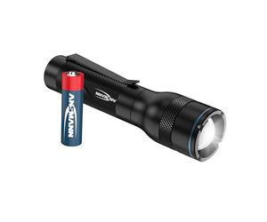 ANSMANN Lampe de poche LED Adventure, puissante lampe de poche robuste pour l'extérieur avec deux modes d'éclairage jusqu'à 110 lm, alimentée par piles, très claire, idéale pour le camping