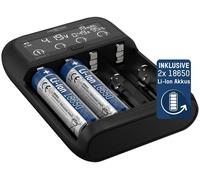 Ansmann Lithium 4 Universalladegerät mit 2x 18650 Akkuzellen (2600mAh) Chargeur Li-ion, LiFePO4, NiMH 18500, 18650, 14500, 16340, 17670, 22650, 26650