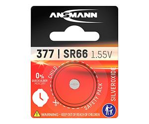 ANSMANN Pile oxyde d'argent SR66 (1 PCE) - Pile de Montre 377 1,55V de qualité supérieure - Pile Plate fiable d'une capacité de 17 mAh