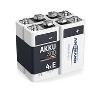 ANSMANN Piles 6F22 9V 300 mAh NiMH rechargeables (lot de 4) - Bloc alimentation 9V à faible autodécharge et haute capacité - Piles 9V idéales pour détecteur de fumée, jouets, radios, etc.