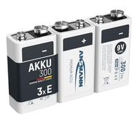 ANSMANN Piles 6LR61 9V 300 mAh NiMH rechargeables (lot de 3) - Bloc alimentation 9V à faible autodécharge et haute capacité - Piles 9V idéales pour détecteur de fumée, jouets, radios, etc.