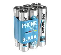 ANSMANN Piles AAA 800 mAh NiMH 1,2 V rechargeables (lot de 6) - Piles rechargeables pour téléphone fixe sans fil, babyphone, talkie-walkie, etc. - Accumulateurs AAA à faible autodécharge