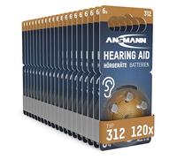 ANSMANN Piles auditives 312 (Lot de 120) - Piles Bouton pour Aides auditives P312 ZL3 PR41 - Piles Plates pour appareils auditifs, amplificateurs sonores - Marron