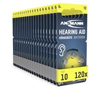 ANSMANN Piles auditives Type 10 (Lot de 120) - Piles Bouton pour Aides auditives P10 PR70 ZL4 - Piles Plates pour appareils auditifs, amplificateurs sonores - Jaune