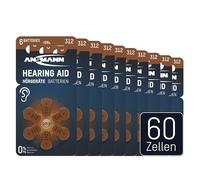 ANSMANN Piles pour appareils auditifs 312 1,4 V (60 pièces) - Piles auditives Made in Germany - Piles Plates de Type 312 PR41 A312 P312 312AE DA312 312 HPX AZA 312