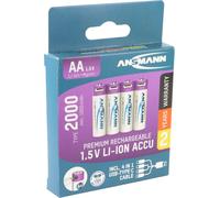 Ansmann Piles rechargeables au lithium-ion Mignon AA 1,5V, min. 1800mAh typ. 2000mAh, y compris câble de recharge USB-C 4en1, 4 blisters papier