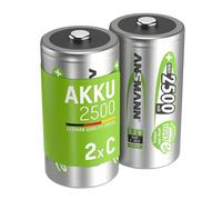 ANSMANN Piles Rechargeables C NiMH 2500 mAh 1,2V (Lot de 2) - Piles HR14 à Haute capacité & Faible autodécharge - Accumulateurs pour Jouet pour Enfant, télécommande, Lampe Torche, Radio-réveil, etc.