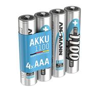 Ansmann Piles rechargeables HR03 NiMH 1100 mAh 1,2V Micro AAA faible autodécharge - Lot de 4