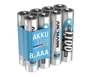 ANSMANN Piles Rechargeables HR03 NiMH 1100 mAh 1,2V (Lot de 8) - Piles Micro AAA Rechargeables à Faible autodécharge - Accumulateurs pour appareils gourmands en énergie (Appareil Photo, Flash, etc.)