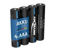 ANSMANN Piles rechargeables Micro AAA 550 mAh NiMH 1,2 V (lot de 4) - Piles Micro AAA à faible autodécharge - Accumulateurs idéaux pour télécommandes, lumières de jardin, jouets pour enfants, etc.