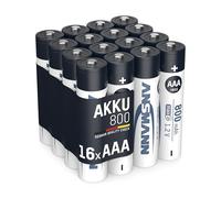 ANSMANN Piles Rechargeables NiMH 800 mAh 1,2V (Lot de 16) - Piles AAA HR03 sans Effet mémoire ni Risque de Surcharge - Accumulateurs NiMH pour télécommande, Souris sans Fil, etc.