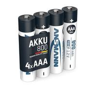 ANSMANN Piles Rechargeables NiMH 800 mAh 1,2V (Lot de 4) - Piles AAA HR03 sans Effet mémoire ni Risque de Surcharge - Accumulateurs NiMH pour télécommande, Souris sans Fil, etc.