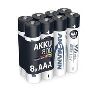 ANSMANN Piles rechargeables NiMH 800 mAh 1,2V (lot de 8) - Piles AAA HR03 sans effet mémoire ni risque de surcharge - Accumulateurs NiMH pour télécommande, souris sans fil, etc.