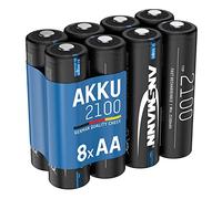 ANSMANN Piles Rechargeables NiMH AA 2100 mAh 1,2V (Lot de 8) - Piles HR6 pour Guirlande électrique, Radio-réveil, Clavier Bluetooth®, Lampe Solaire, etc. - Batteries Rechargeables de qualité Premium