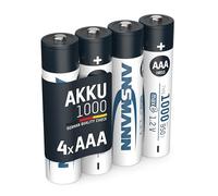 ANSMANN Piles rechargeables NiMH Micro AAA 1000 mAh (lot de 4) - Piles HR6 à faible autodécharge & haute capacité - Petits accumulateurs pour appareils énergivores (caméras, appareils de mesure, etc.)
