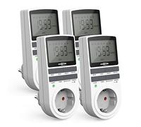 ANSMANN Programmateur Prise électrique AES4 (Lot de 4) - Minuteur Prise électrique à économie d'énergie avec 10 programmes Pratiques - Prise réglable pour éclairages, télévision, routeur WiFi, etc.