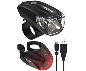 ANSMANN Set d'éclairage de sécurité pour vélo - Éclairage pour vélo Comprenant Phare Avant et feu arrière Rechargeables - Ensemble lumière vélo résistant aux intempéries