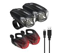 ANSMANN Set d'éclairage de sécurité pour vélo (Lot de 2) - Éclairage pour vélo Comprenant Phare Avant et feu arrière Rechargeables - Ensemble lumière vélo résistant aux intempéries