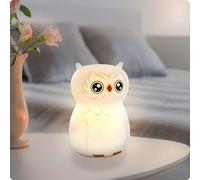 ANSMANN Veilleuse pour enfants, lampe animalière, hibou en silicone, rechargeable, à intensité variable, différentes couleurs, Blanc