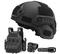 ANSNOW Casque Pare-Balles Militaire Lourd Nij Iiia En Aramide, Gilet Airsoft, Porte-Plaque À Dégagement Rapide, Gilet Tactique Militaire, Avec Lampe de Poche Et Support/C1