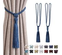 ANSNOW Lot de 2 Embrasses de Rideaux À Pampilles Longues Faites À La Main Avec Nœud En Corde Tressée - Embrasses Décoratives de Style Européen Pour Draperies de Fenêtre de Maison Et de Bureau/Bleu M